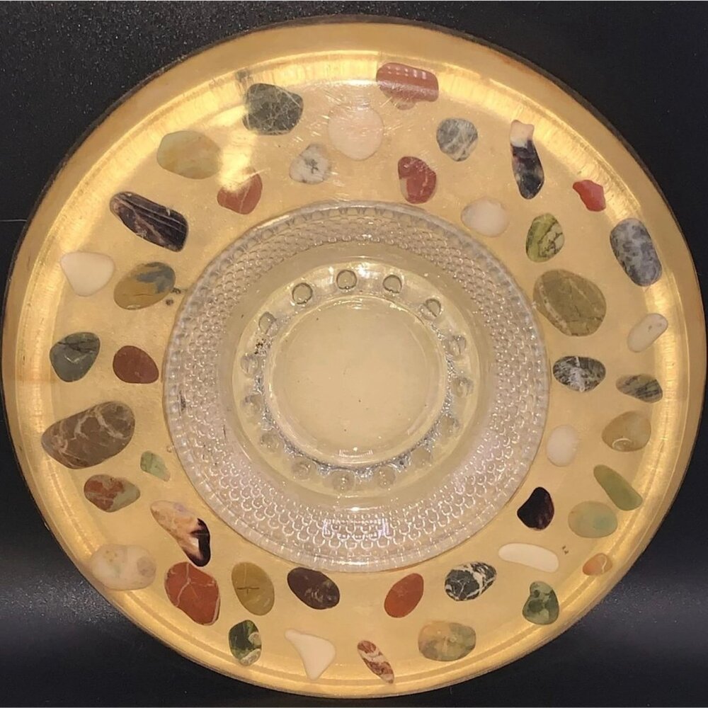 Vintage Lucite Embedded Stone Mid Century Modern Hand Crafted Acrylic Pebble Ash